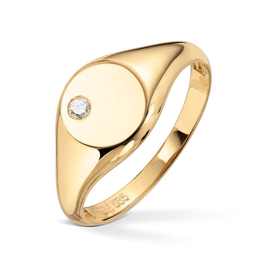 Signetring i 585 gult gull med diamant 0,03 ct