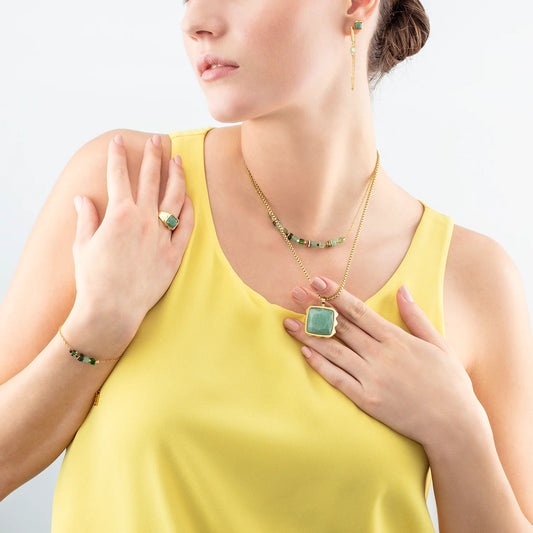 Ring Spikes Square Aventurine gold-green 120040051652