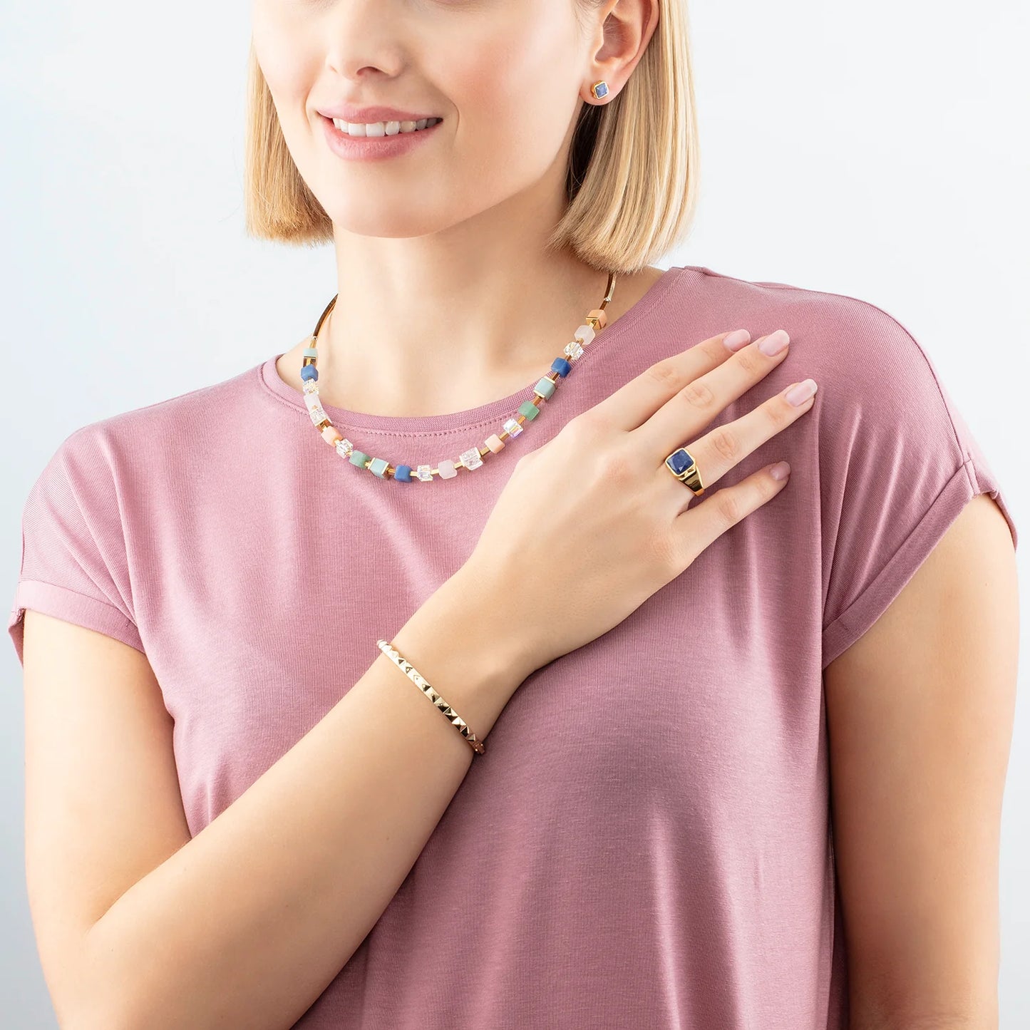 Ring Spikes Square Aventurine gold-blue 120040071652