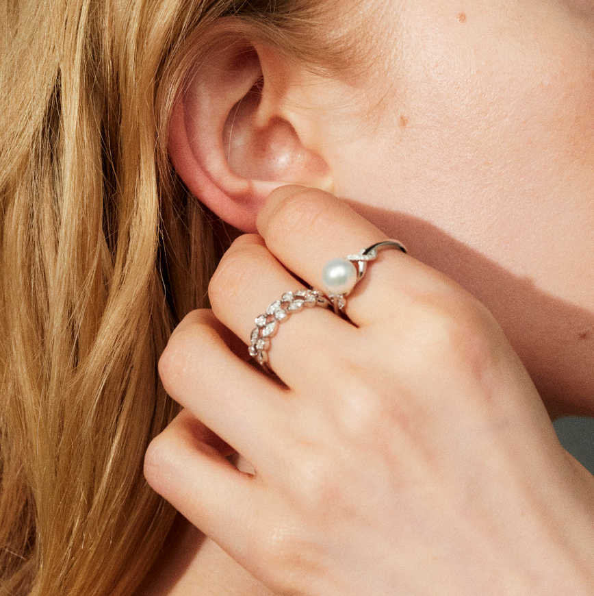 Ring i gull med perle og dia 0,06 ct 12150048