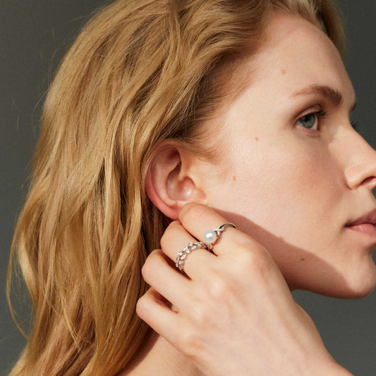 Ring i gull med perle og dia 0,06 ct 12150048