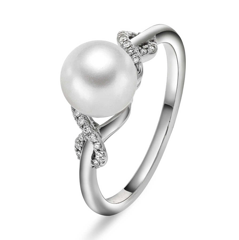 Ring i gull med perle og dia 0,06 ct 12150048