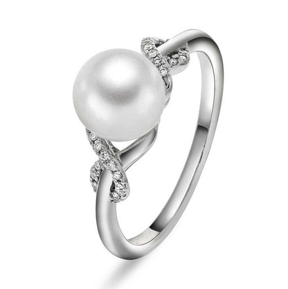 Ring i gull med perle og dia 0,06 ct 12150048