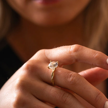 Drops ring i 585 gult gull med bergkrystall 9 mm, bilde 4 av 4