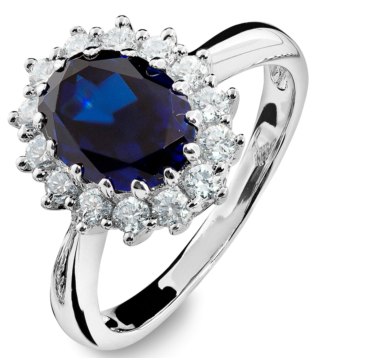 Ring i 925 sølv med safir og zirkonia, rosett