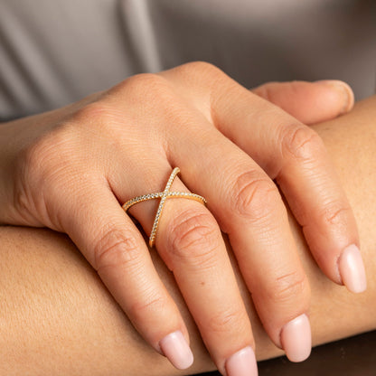 Ring i forgylt 925 sølv med zirkonia, X 14 mm, bilde 2 av 4