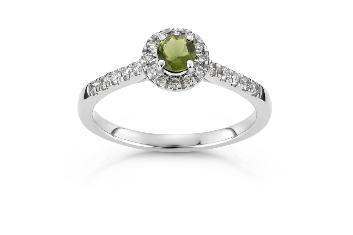 Svolder ring i 585 gull med diamant og grønn turmalin, bilde 1 av 2