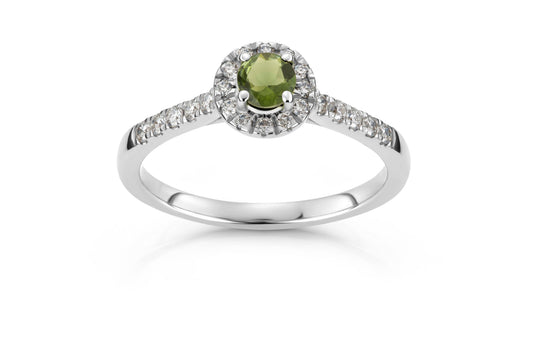 Svolder ring i 585 gull med diamant og grønn turmalin, bilde 1 av 2
