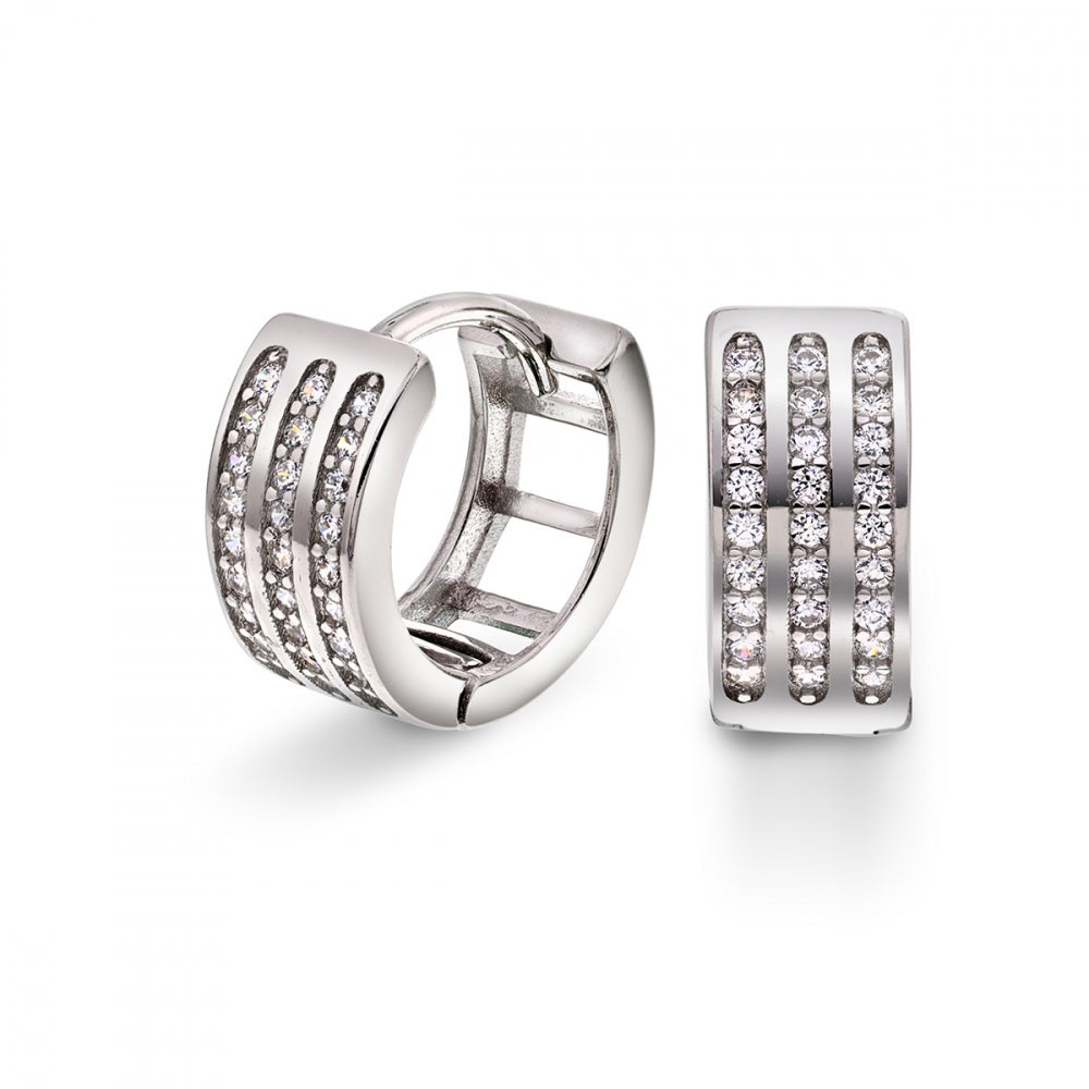 Øredobber i rhodinert sølv med zirkonia, kreol 6 x 13 mm