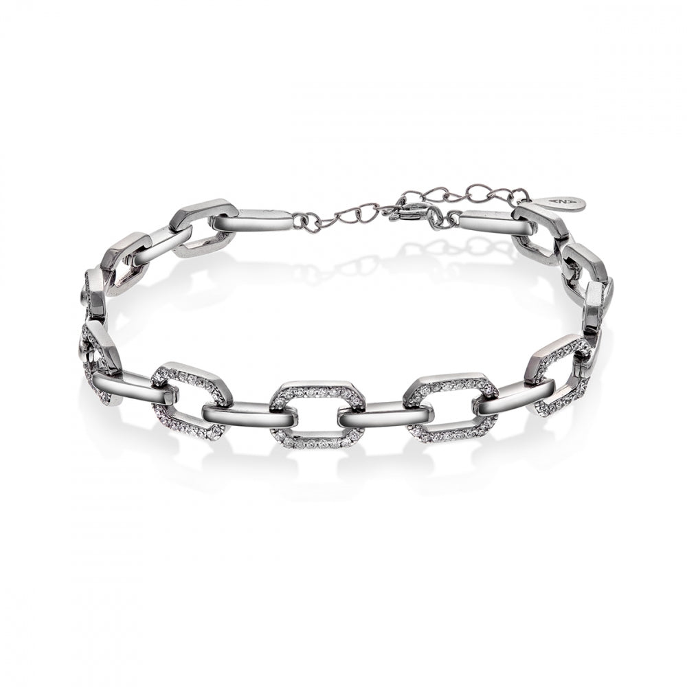 Armbånd i rhodinert sølv med zirkonia, 17+3 cm