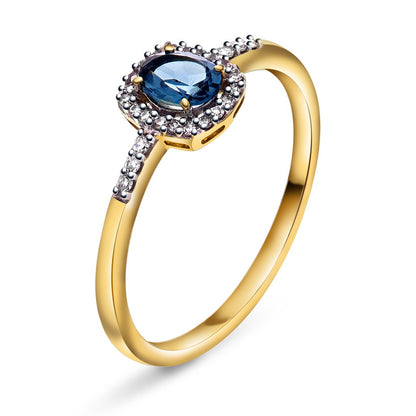 Ring i 14 karat gult gull med diamanter og topas 1,5 mm, bilde 1 av 4