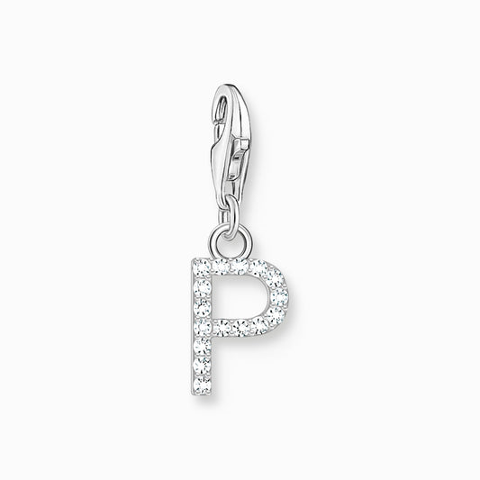 Charm anheng bokstaven P med hvite steiner sølv 1953-051-14