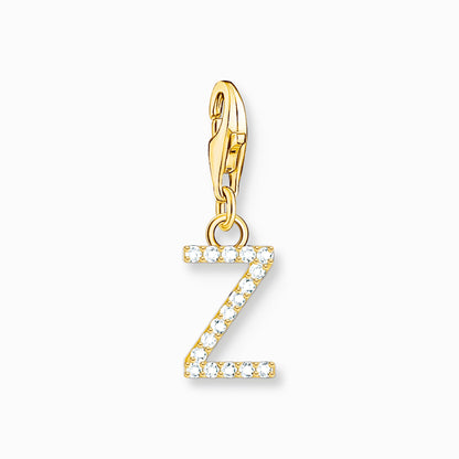Charm anheng bokstaven Z med hvite steiner gullbelagt 1989-414-14