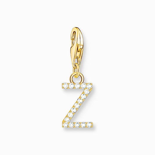 Charm anheng bokstaven Z med hvite steiner gullbelagt 1989-414-14