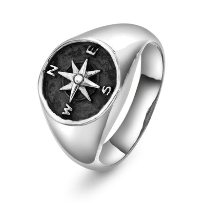 Kompass ring i 925 sølv, rhodinert, bilde 1 av 4
