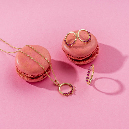 Glam smykke i forgylt sølv med rosa zirkonia, åpen sirkel, bilde 3 av 3
