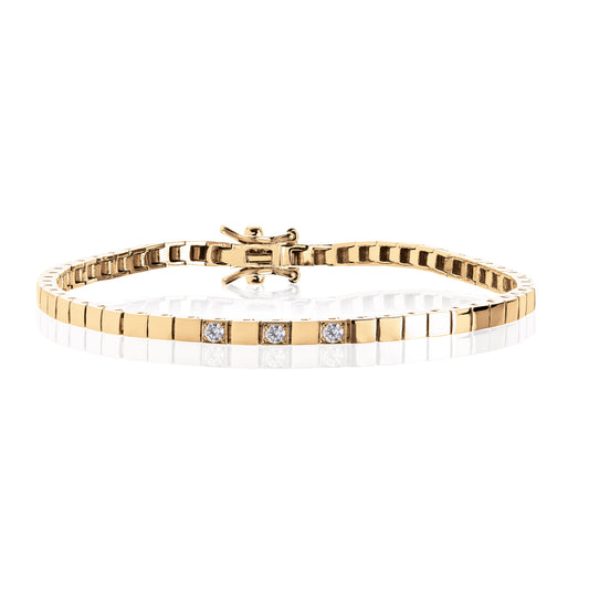 Armbånd i 585 gult gull med 3 diamanter, 3 mm, 0,09 ct
