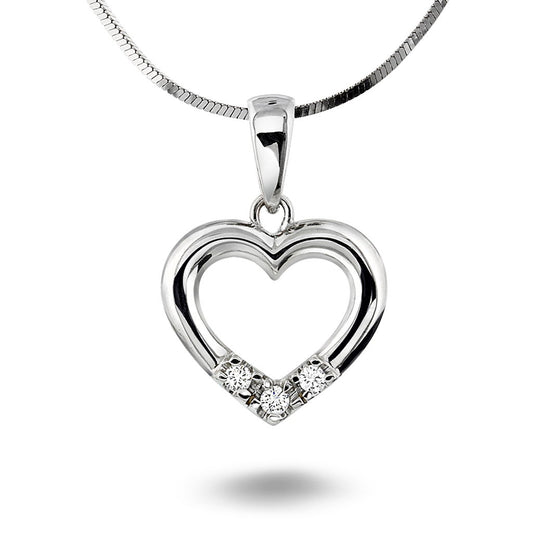 Anheng i 585 hvitt gull med diamant 0,09 ct, alliansehjerte