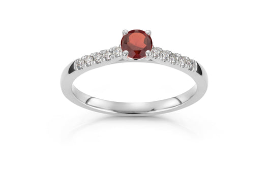 Daisy ring i 585 gull med diamant og granat 0,13 ct, bilde 1 av 2