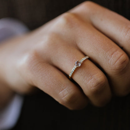 Ring i 585 gult gull med diamanter og champagne granat 0,19 ct, bilde 4 av 4