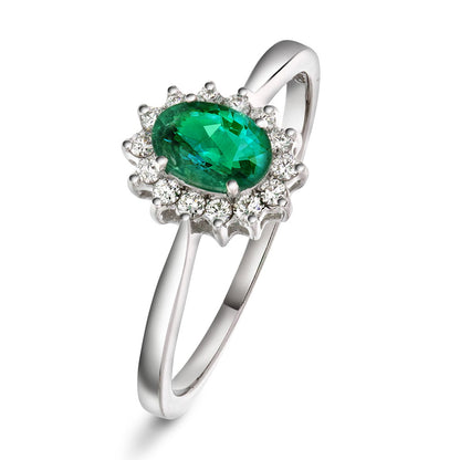 Ring i hvitt gull med smaragd og diamant 0,14 ct, 9 mm, bilde 1 av 4