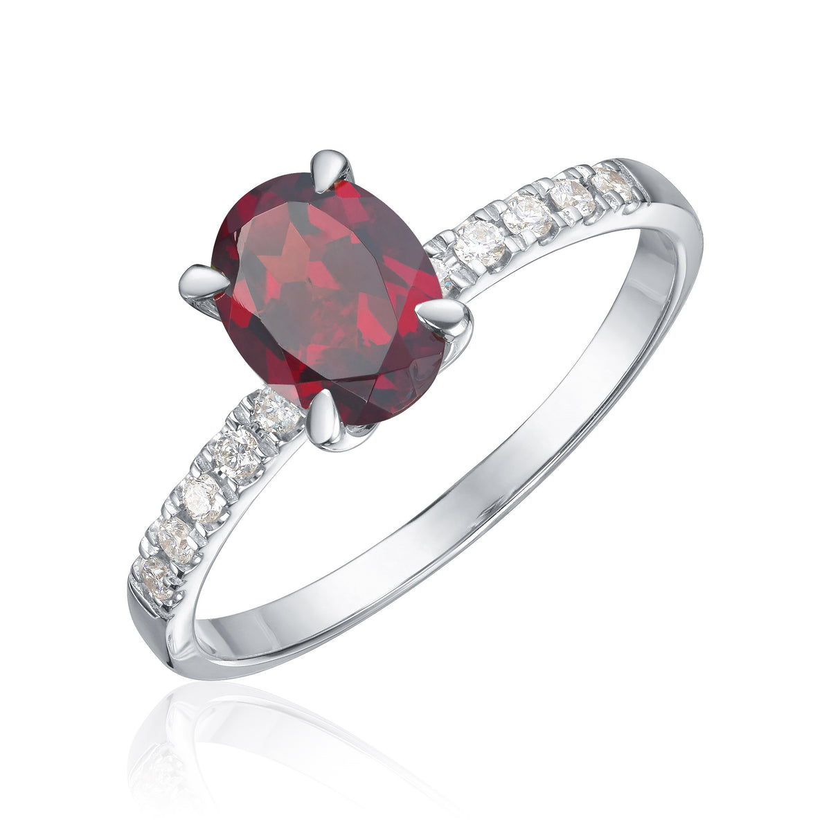 Carmen ring Olivia i 585 hvitt gull med diamanter og granat