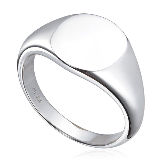 Signet ring i rhodinert sølv, 11 mm bred