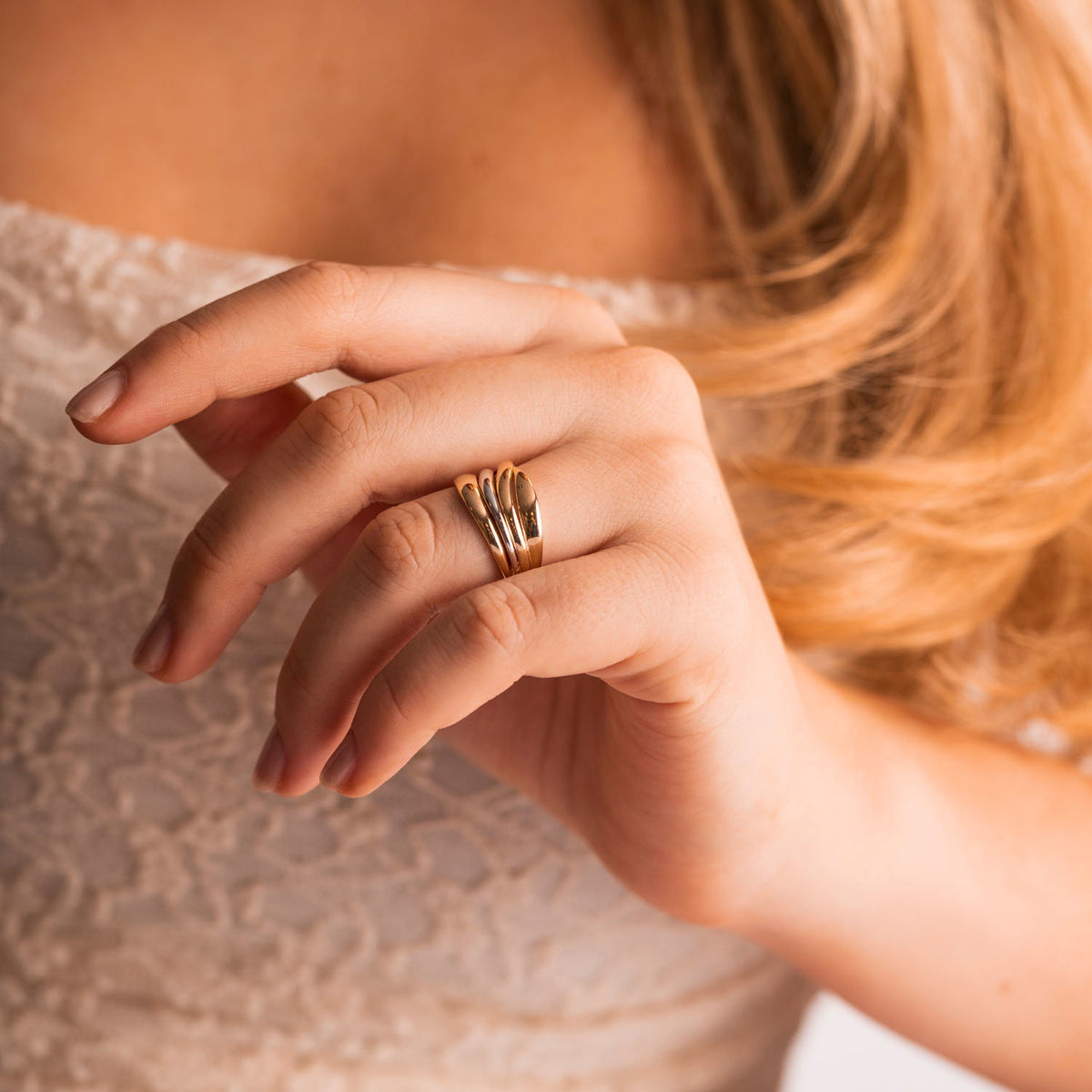Ring i gult og hvitt gull, bredde 10 mm, bilde 4 av 4