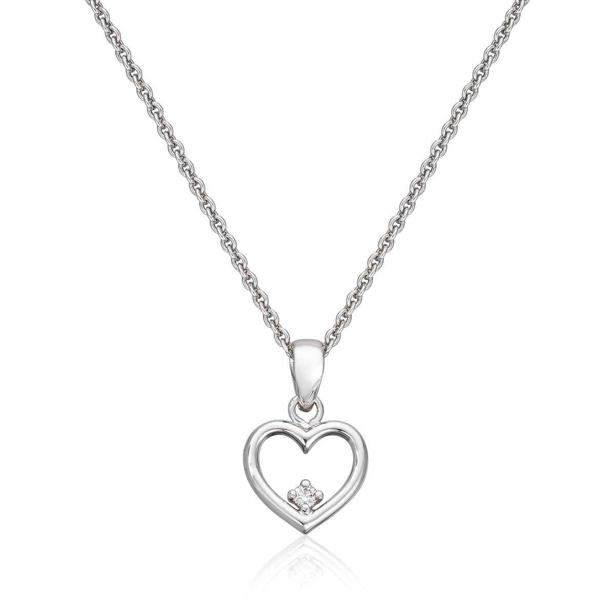 Carmen anheng i 585 hvitt gull med diamant, hjerte 9,5 mm