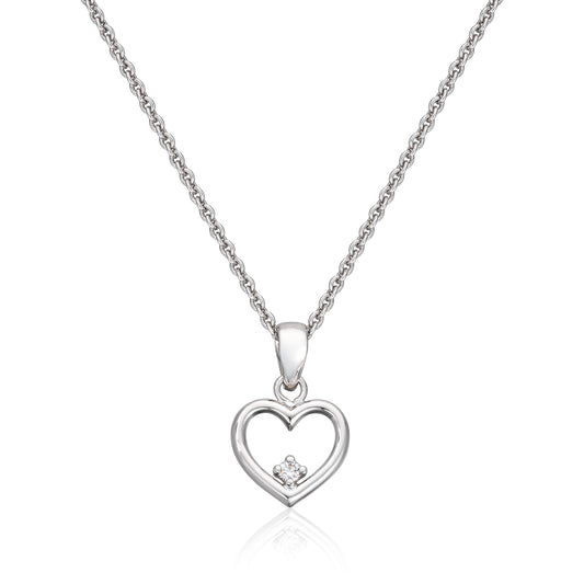 Carmen anheng i 585 hvitt gull med diamant, hjerte 9,5 mm