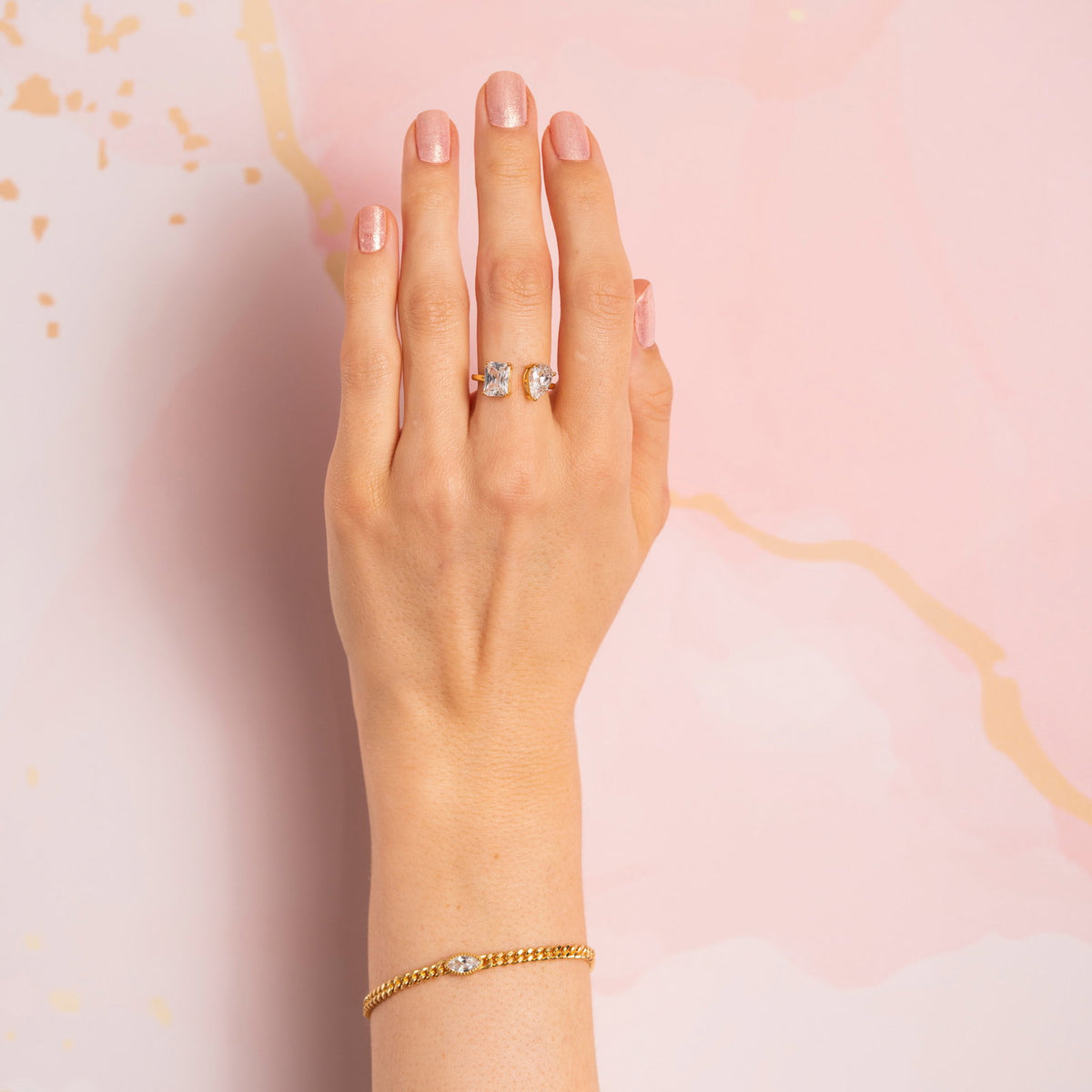 Glam ring i forgylt sølv med hvit zirkonia, bredde 16 mm, bilde 3 av 3