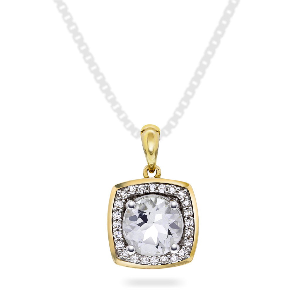 Anheng i 14 karat gult gull med topas og diamant 0,07 ct, bilde 1 av 3