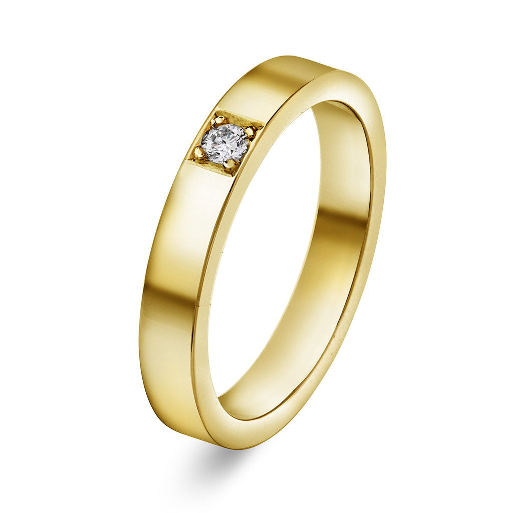 Delta ring i 14 karat gult gull med diamant 0,05 ct, 3,5 mm