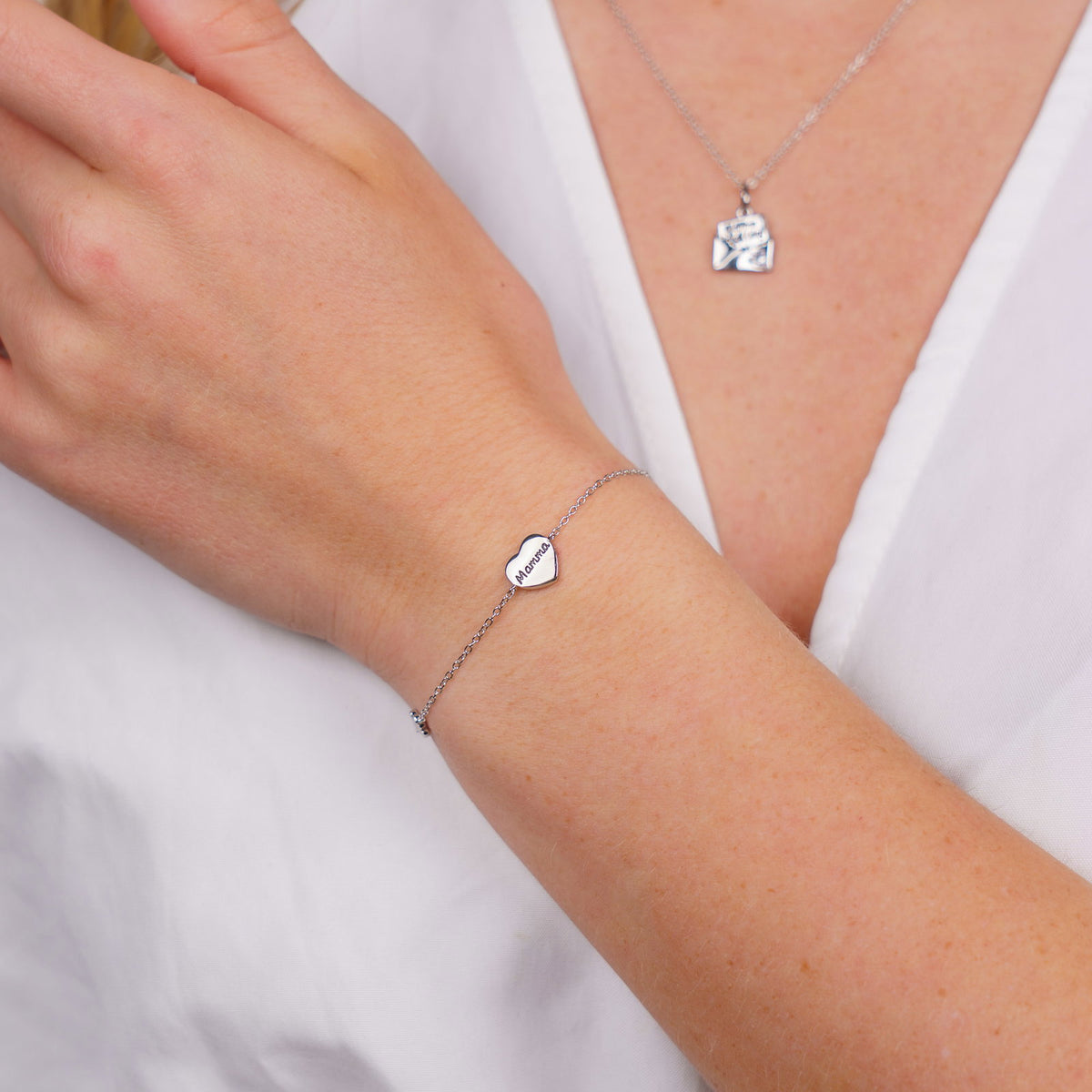 Armbånd i 925 sølv med Mamma-hjerte og kløver, bilde 2 av 2