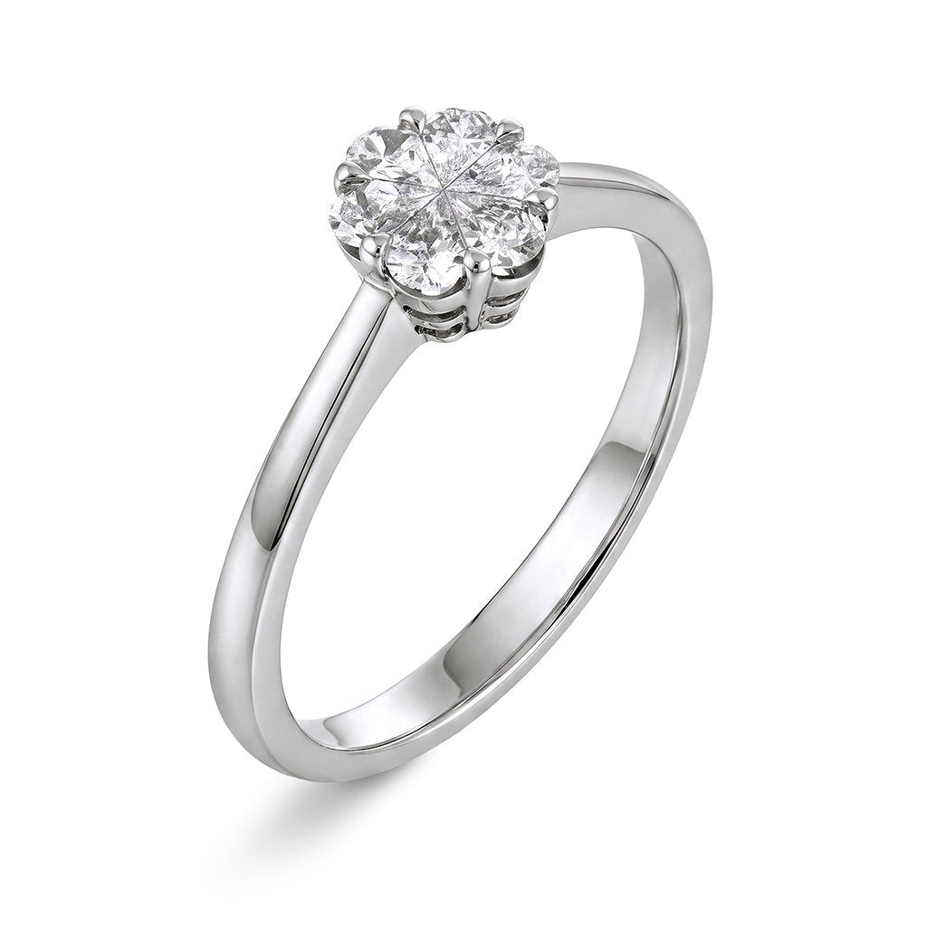 Ring i 14 karat hvitt gull med diamant 0,30 ct, rosett