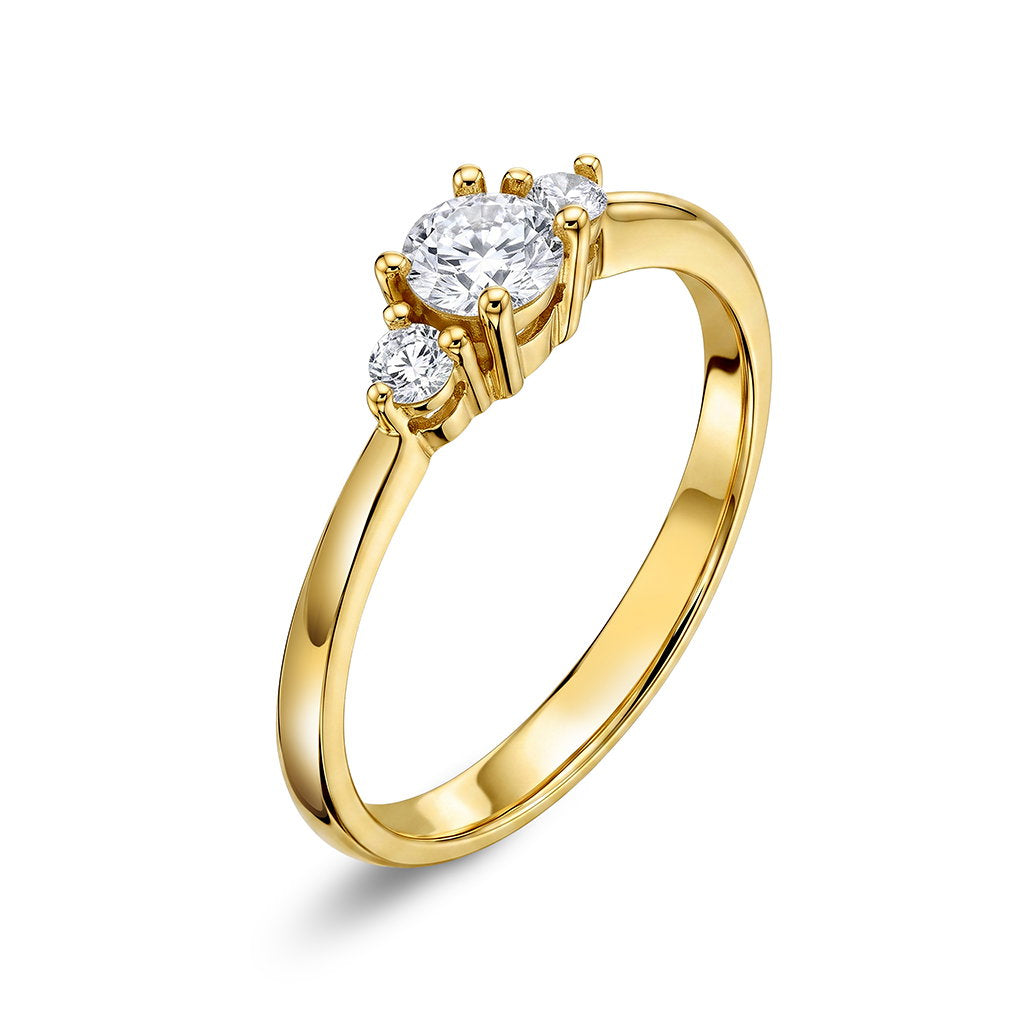 Ring i 14 karat gult gull med diamant 0,40 ct, 4,5 mm