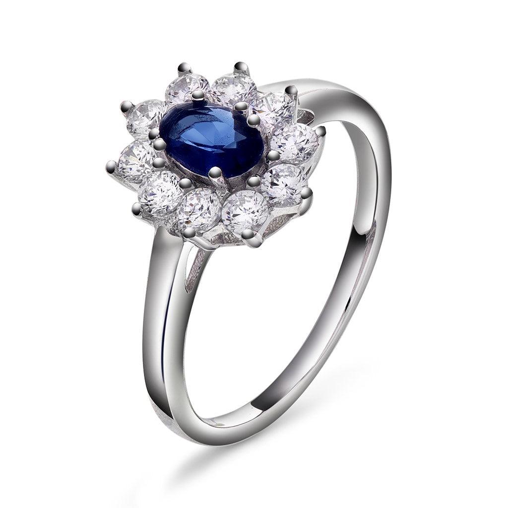 Royal ring i 925 rhodinert sølv med blå sentersten, 12 mm, bilde 1 av 2