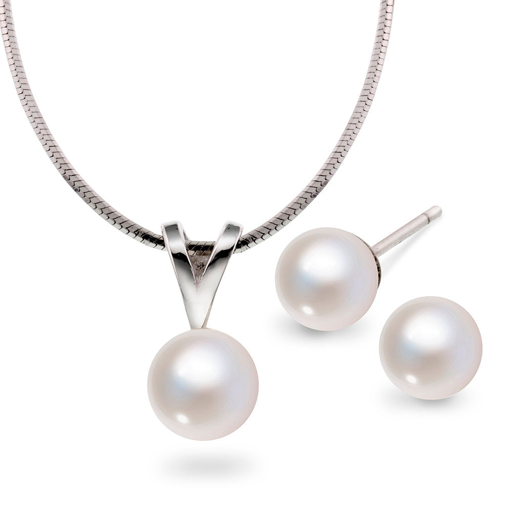 Smykkesett i sølv med perle og zirkonia, 6 mm