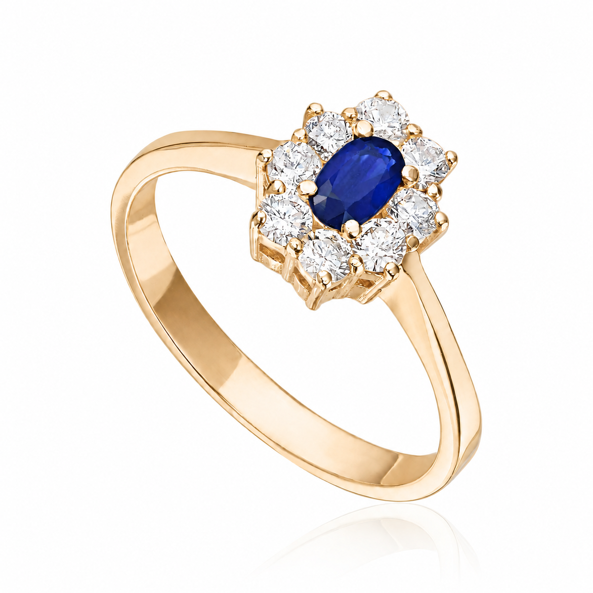 Carmen ring i 585 gull med diamanter og safir, rosett, bilde 2 av 2