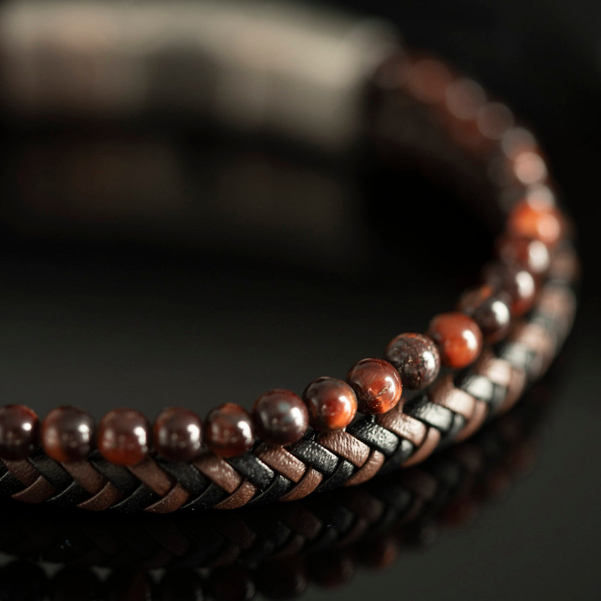 Tigerøye armbånd i stål med perle, bilde 4