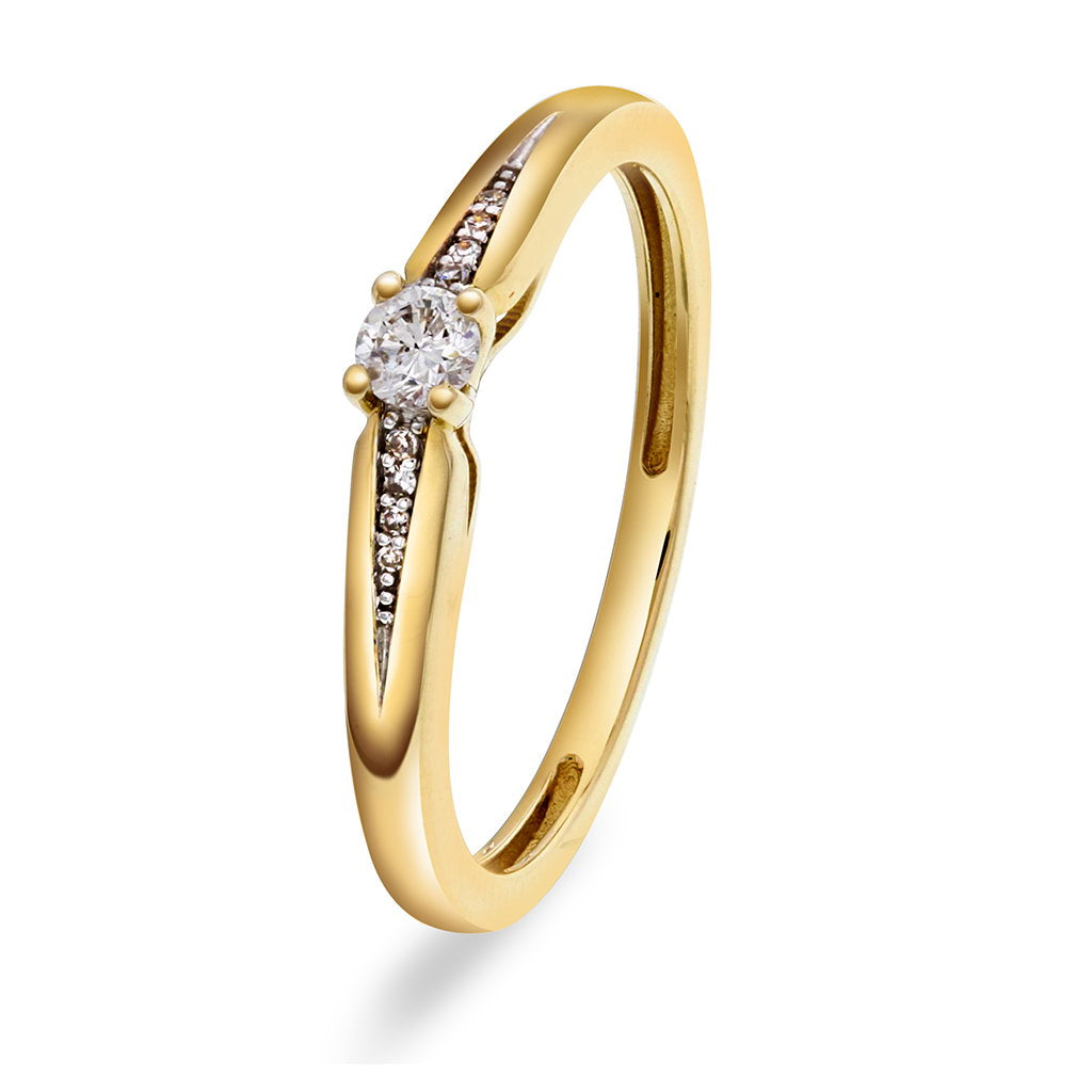 Ring i 585 gult gull med diamanter 0,13 ct, bredde 3 mm, bilde 1 av 4
