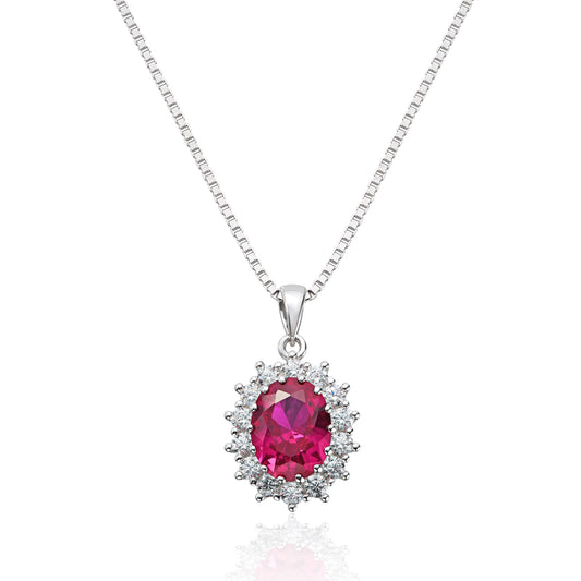 Anheng i 925 sølv med zirkonia og rubin, 12 mm