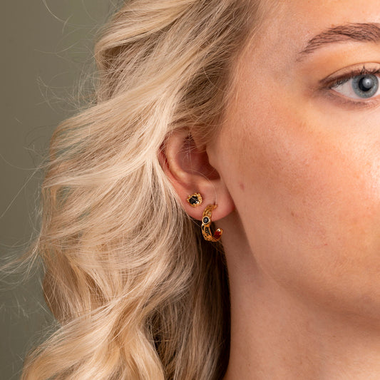 Shapes Stone øredobber i forgylt sølv med sort zirkonia, 17 mm, bilde 2 av 4