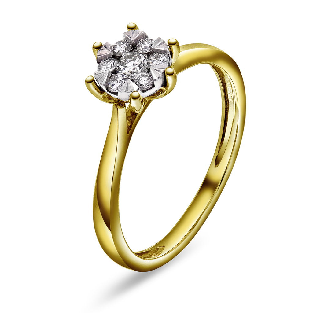 Illusjon ring i gult gull med diamant 0,25 ct, bilde 1 av 3