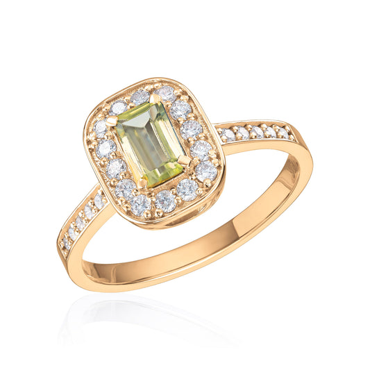 Carmen ring Brooklyn i 585 gult gull med diamanter og peridot