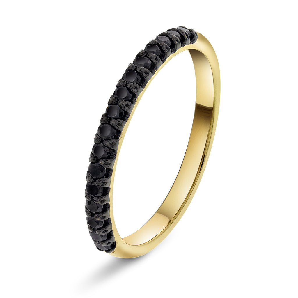 Ring i 14 karat gult gull med sort diamant 0,27 ct, 2 mm, bilde 1 av 4