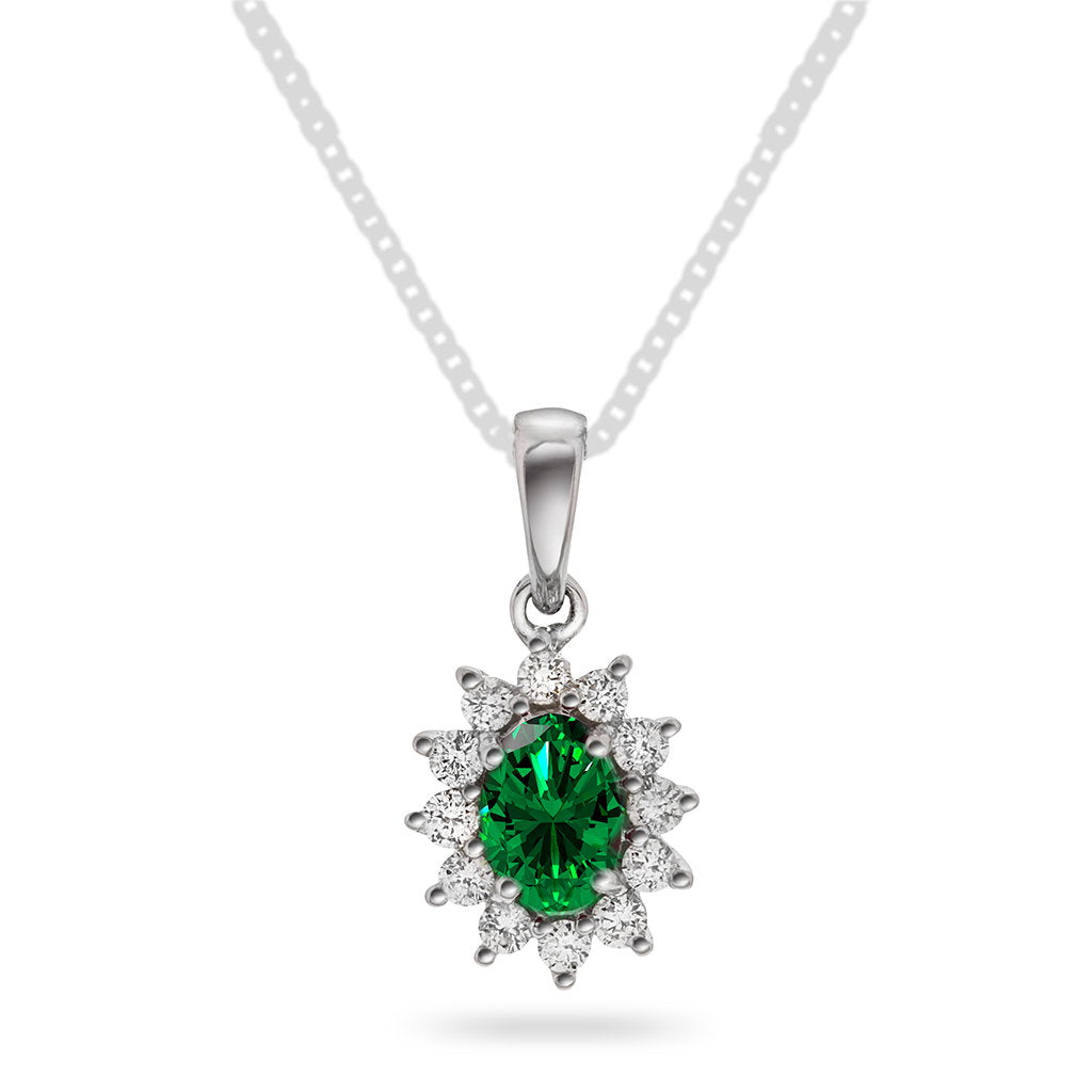 Anheng i 14 karat hvitt gull med smaragd og diamant 0,24 ct