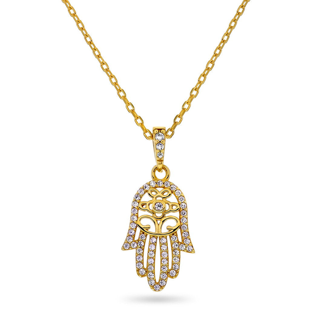 Serenity smykke i forgylt 925 sølv med zirkonia og hamsa, bilde 1 av 6