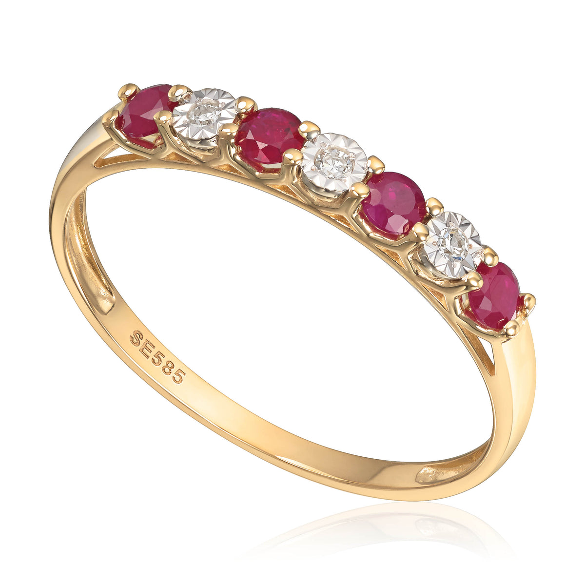 Carmen ring i 585 gult gull med diamant og rubin 0,03 ct