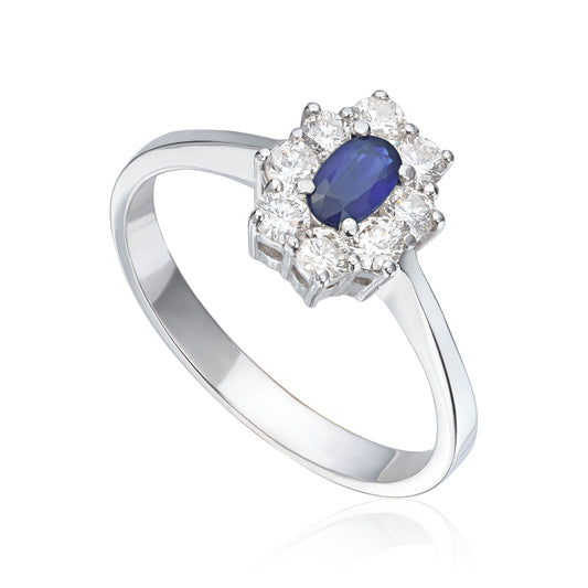 Carmen ring i 585 gull med diamanter og safir, rosett, bilde 1 av 2
